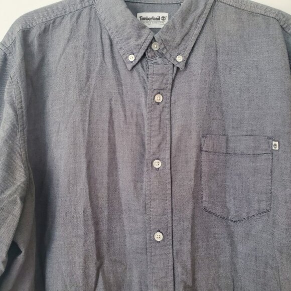 Timberland Button Down Shirt Oxford Blue Gray Long Sleeve Mens Large EUC - Picture 3 of 9